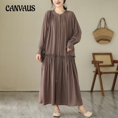Plus Size γυναικείο φόρεμα με στρογγυλή λαιμόκοψη Ανοιξιάτικα και Φθινοπωρινά φαρδιά μακριά φορέματα
