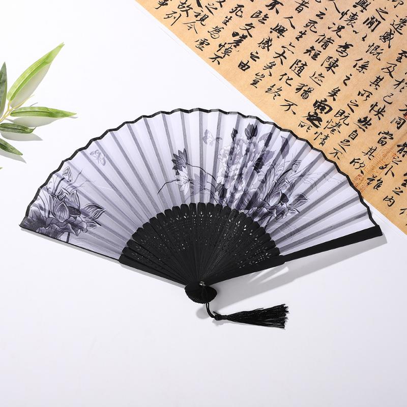 Tragbarer Handfächer Neuer Chinesischer Stil Tanzrequisiten Retro Muschelfächer Frau Männer Bambus Holz Seidenblume Faltfächer