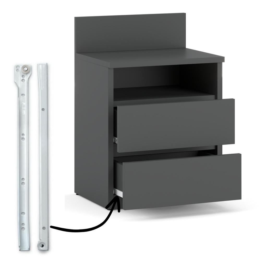 Bedside Table Gray 40cm 2 Drawers Shelf For Bedroom