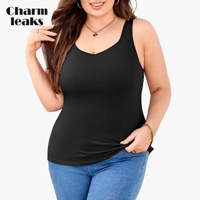 Damen-Tanktops in Übergröße mit integriertem, gepolstertem BH, verstellbarem Träger, V-Ausschnitt, Camisole, Baumwoll-Camisole-Shirts 1X-4X