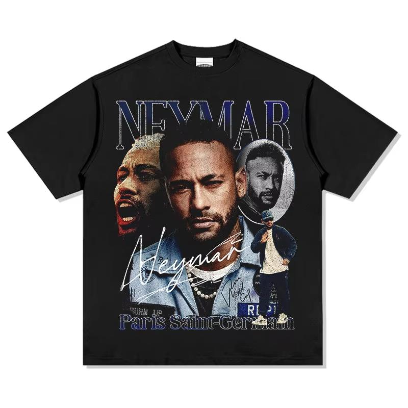 Stars Male And Female Mbappe Printed Short Sleeved Tshirt Casual Loose Cotton Round Neck Brand American Trend Street Tshirt