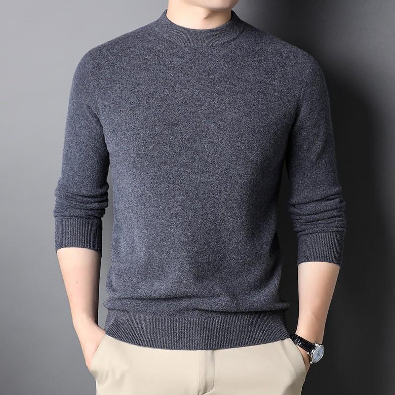 

Осенне-зимний шерстяной свитер, мужская модная однотонная мужская трикотажная рубашка с круглым вырезом, мужской топ с длинными рукавами, мужской свитер