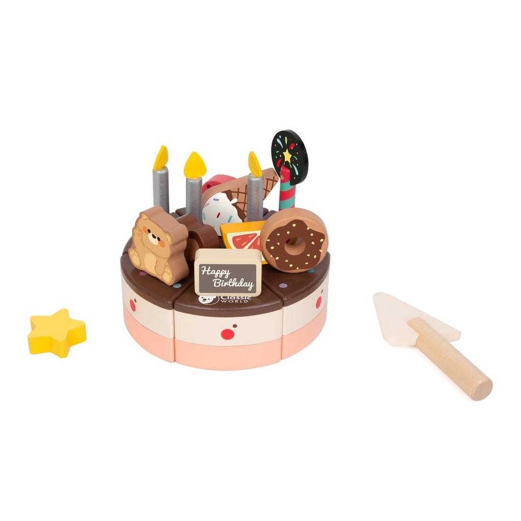 Classic World Chocolate Cake Wooden Toy Dessert Sweets Puzzle Pretend Play Wooden Puzzle Wooden Educational Toy for Boys and Girls Ages 2, 3, 4, Birth