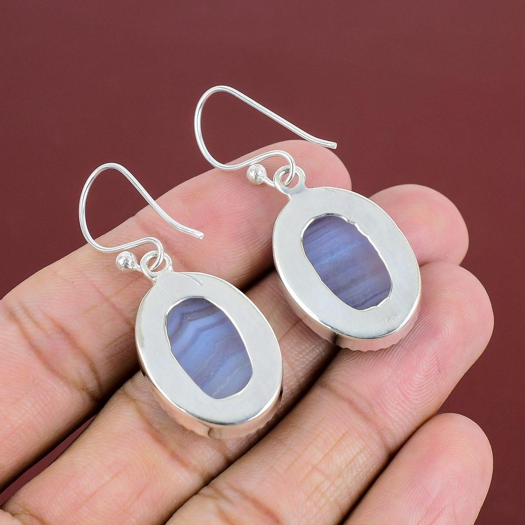 Blue Lace Agate Earrings 925 Sterling Silver Earrings Genuine Gemstone Earring Handmade Jewelry Earring For Mom Unique Earring Gifts For Her