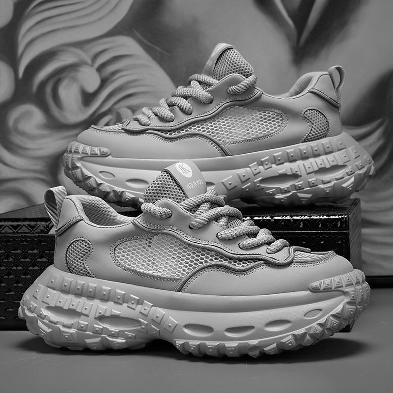 

Мужская обувь увеличивает рост 2025 года, летняя новая модная спортивная повседневная обувь, модная обувь на платформе, папины туфли 39 серый