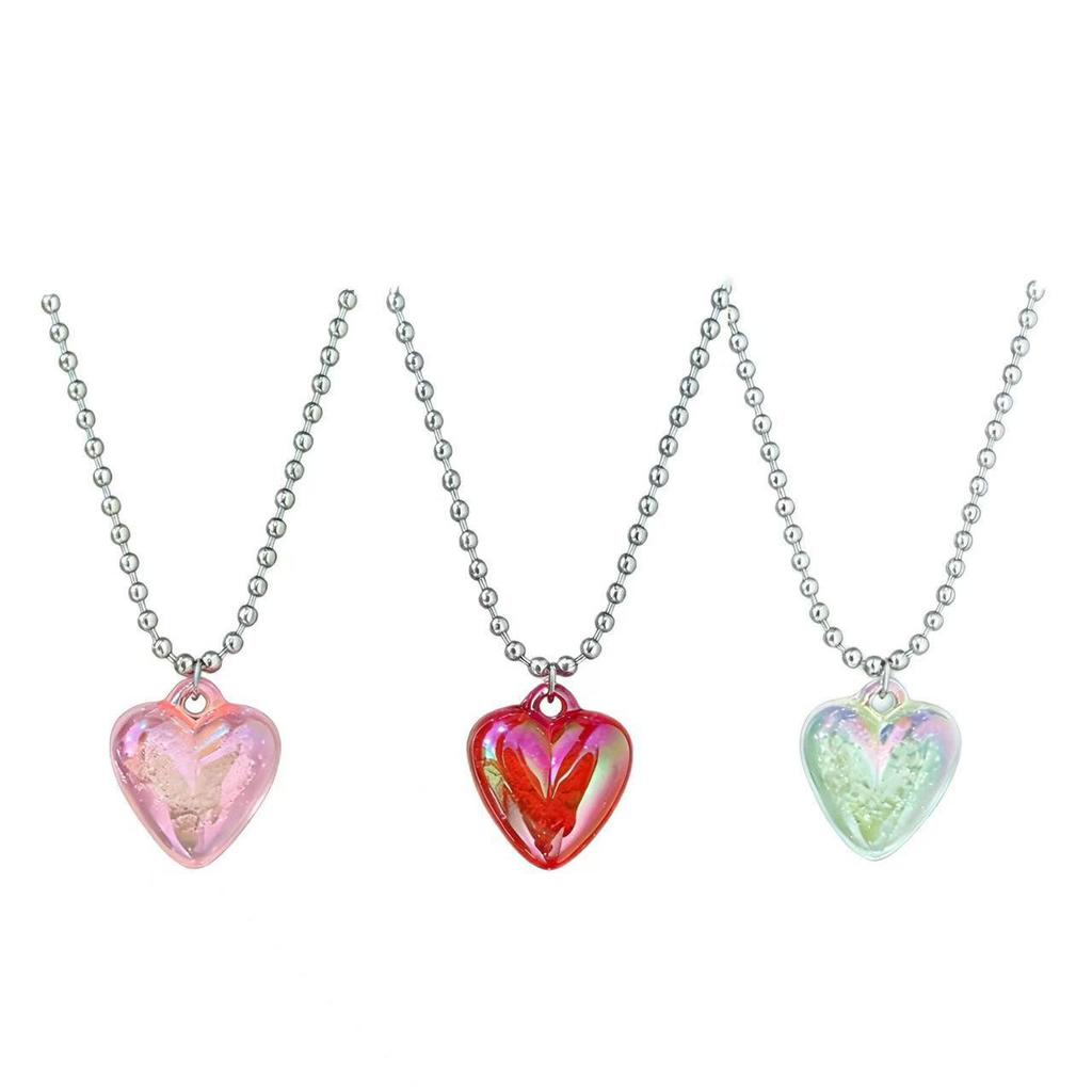 Reina Iridescent Bubble Heart Necklace - Korean Niche Cute Beaded Titanium Steel Clavicle Chain for Women (Spring/Summer)