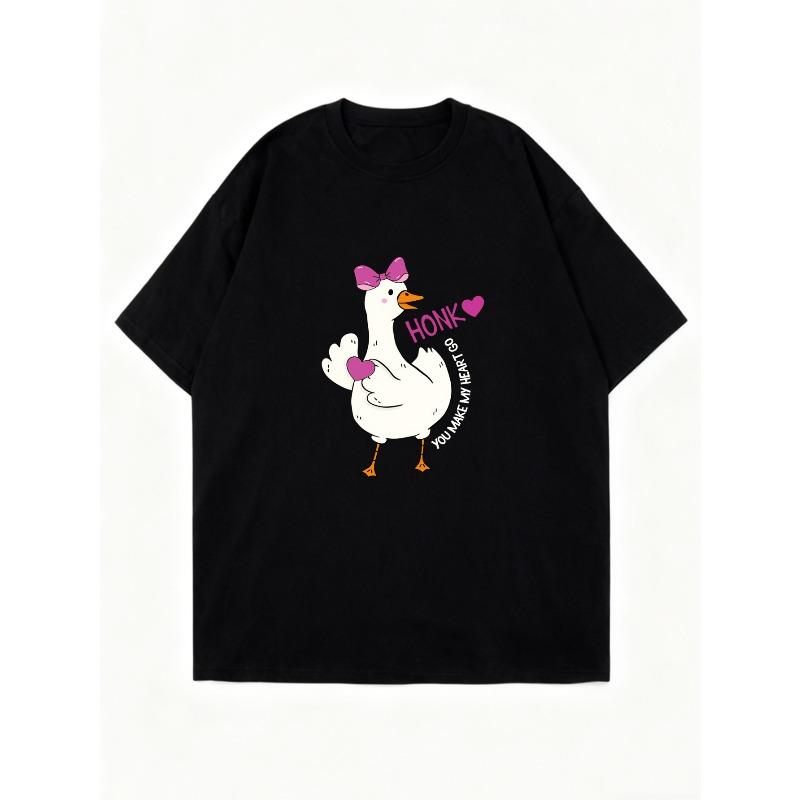 Oversized T Shirt Dress Black Duck With Pink Bow And Heart Print Honk Go Get My Money Text Graphic For Casual Wear