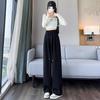 Women's American-Style Gray Drapey Knit High-Waisted Wide-Leg Sweatpants - Spring 2026 Petite Collection