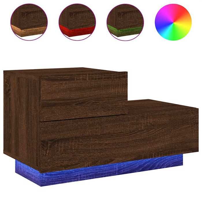 Table de chevet - Maison Exclusive - Chêne marron - 70 x 36 x 40,5 cm - LED RVB USB