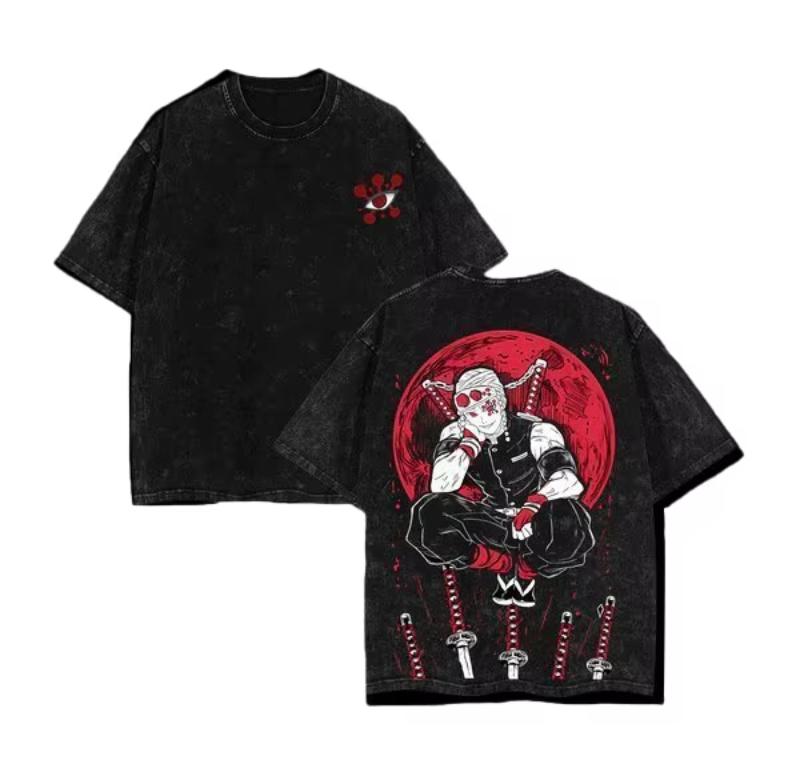 Japan Anime Demon Slayer Printed Tshirt Mens and Womens Washed Tshirt High Quality Vintage Cotton Tshirt YK Tops