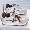 Soft Leather Ugly Cute Height-increasing Moral Training Shoes Women's Platform Sole All-matching Fashionable Beaded Lacing Casual Sneakers