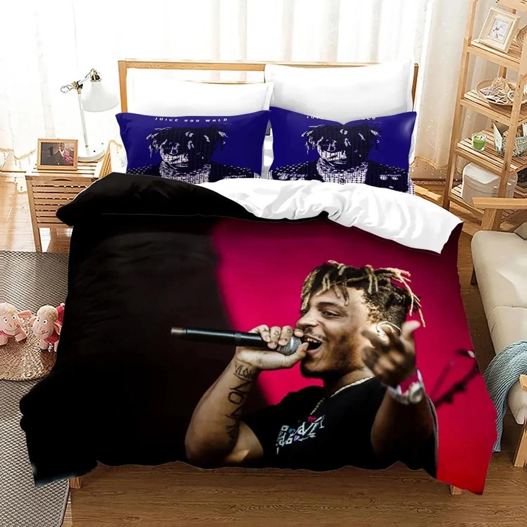 Nová posteľná súprava Juice Wrld Jednolôžková Twin Plná Queen King Size Hviezdy Juice Wrld Posteľná súprava Aldult Dieťa Spálňa Súpravy obliečky na paplón 3D 018