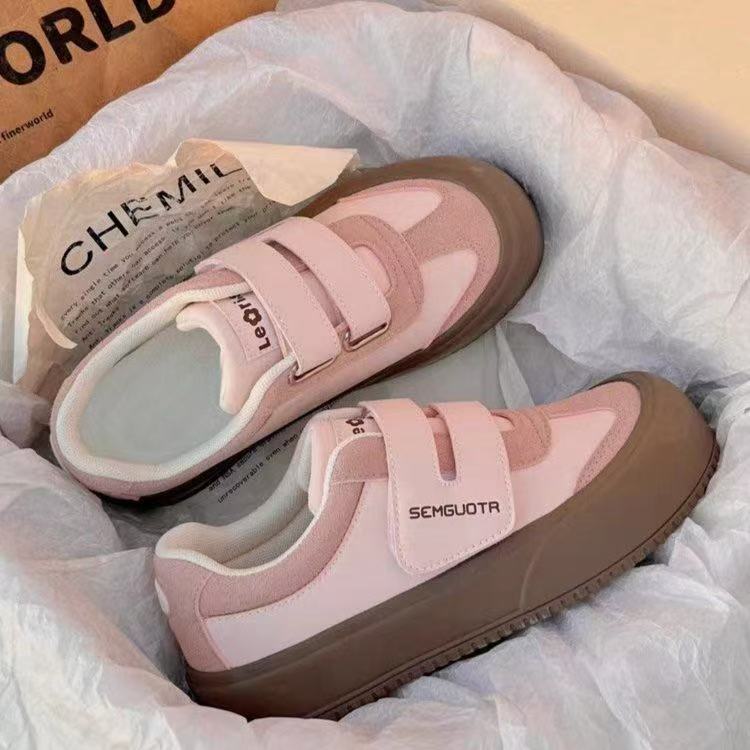 Велькро осенние новые ins ретро повседневные кеды на платформе розовые туфли Dexun 35【foot length 22.5cm】 розовый