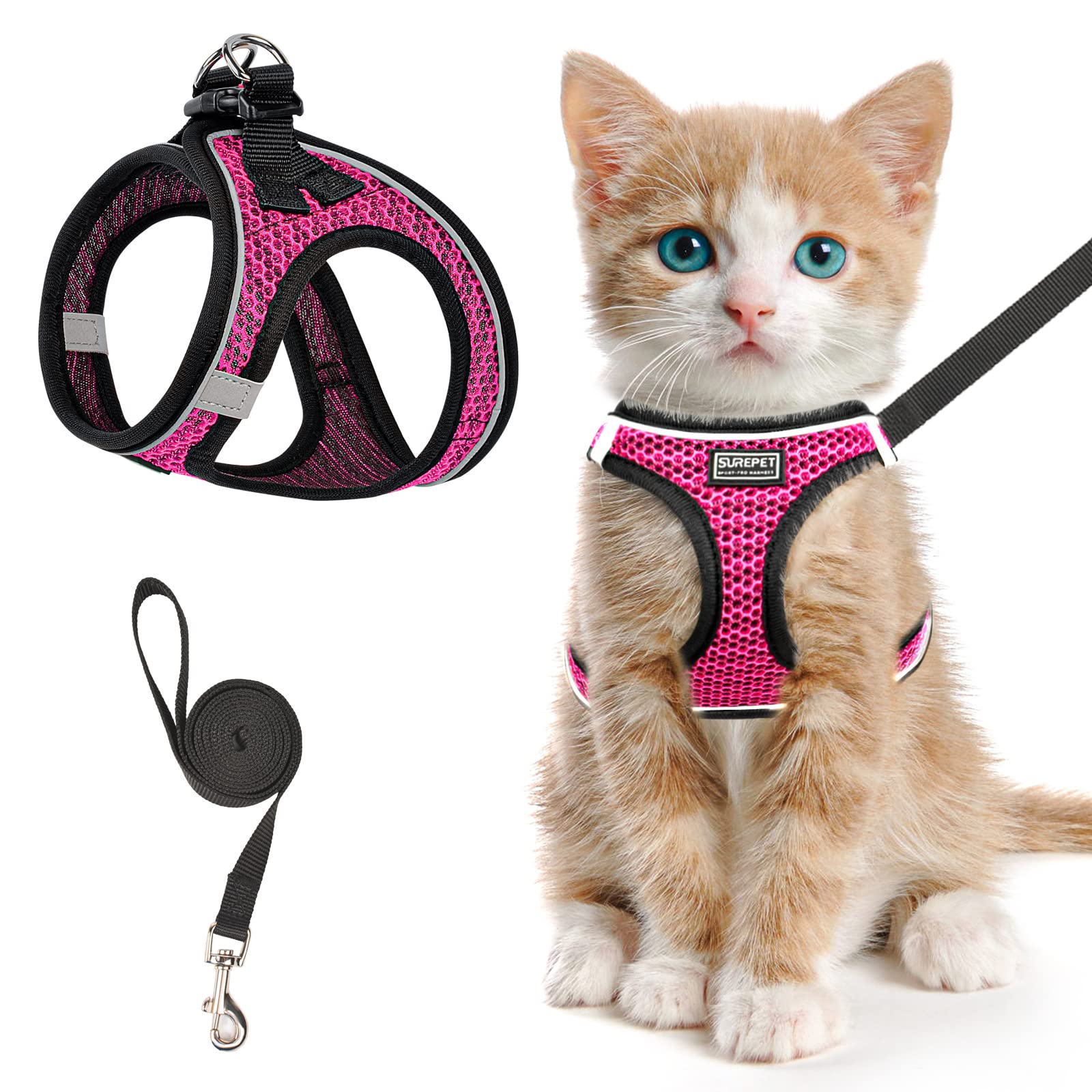 

Cat Harness and Leash for Walking, Escape Proof, Adjustable Kitten Vest, Reflective Soft Mesh, Puppy Harness for Outdoor M