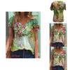 Comfortable Womens V Neck Short Sleeve Blouse Casual Floral Print T-shirt Tunic Tops