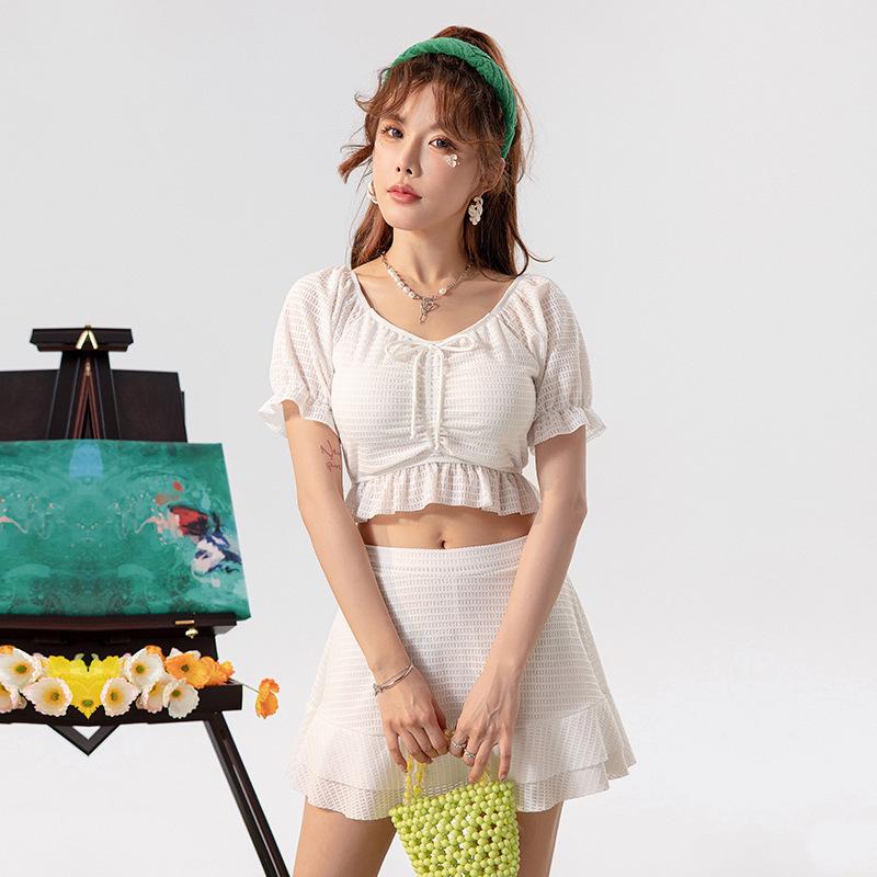 

Женский купальник-двойка 2024: Консервативный, Высококлассный, Стройнящий, Однотонный, Студенческий стиль M [Recommended 90-100 lbs]