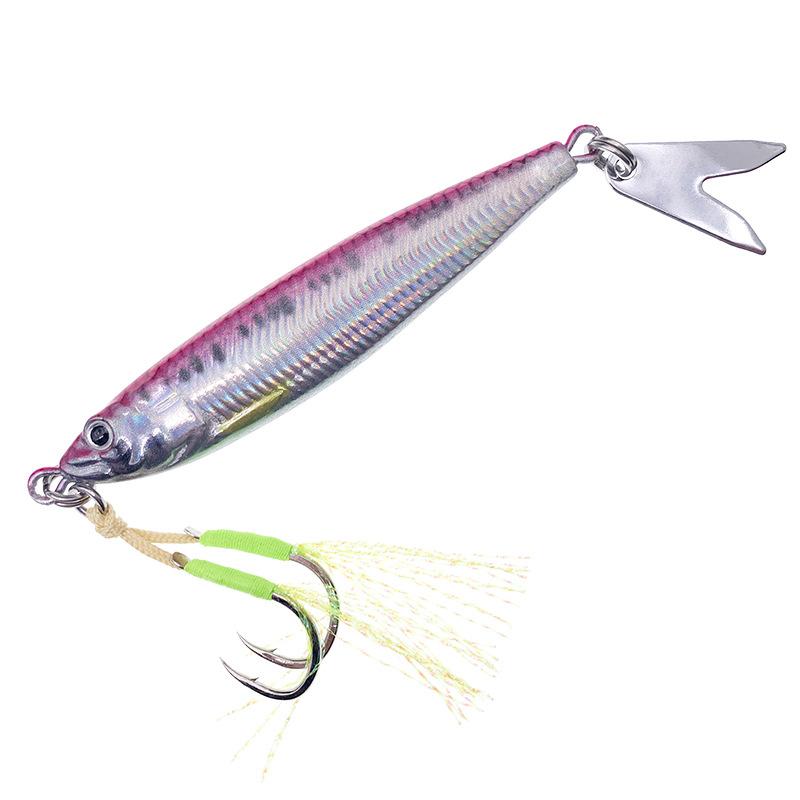 60g Glow Fishing Lure Metal Jig Lure with Double Fishing Hooks Fishing Gear Accessories (Pink,90mm&60g)