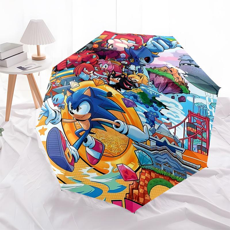 1pc Sonic the Hedgehog Automatic Opening Folding Umbrella with 8-Bone Iron Frame Portable Outdoor for Fans, Travelers, Everyday Use, and Festive Gifts