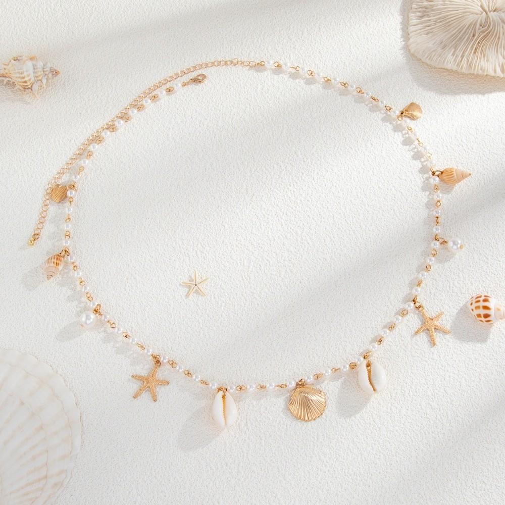Shell Imitation Pearl Body Chain Adjustable Beads Belly Chain Retro Starfish Waist Chain Ladies