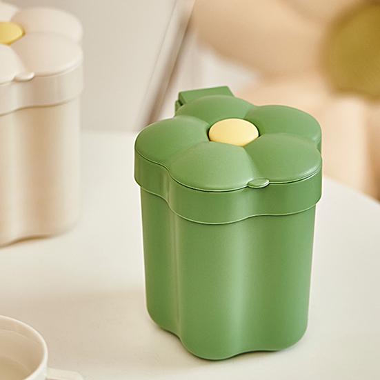Mini Trash Can Floral Design Press Button One-hand Opening Creative Flower Shape Desktop Waste Bin for Daily Use
