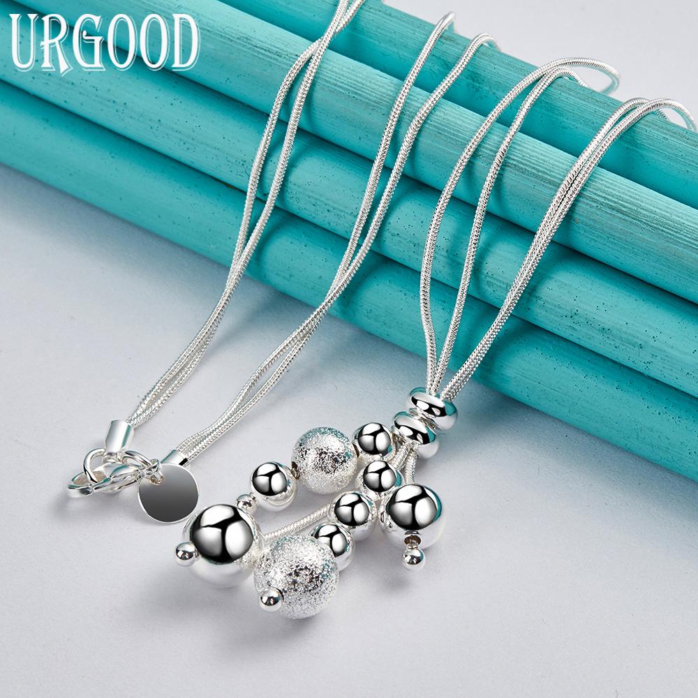 925 Sterling Silver Snake Chain Bead Pendant Necklace Fashion Jewelry