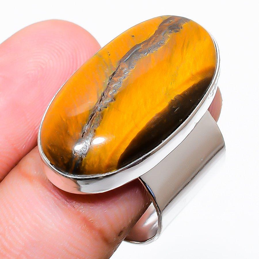 

Ювелирное кольцо из стерлингового серебра 925 пробы с драгоценным камнем «Тигровый глаз», размер 7,5 r5u48