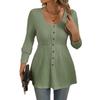 Women S Plus Size Solid Long Sleeve Round Neck Top With Button Decoration