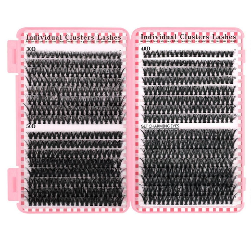 DIY False Eyelashes 32 Rows Eyelash Book 30p40p50p-640 Cluster Tool Set D Lash Book Pink Tool 640 Cluster Brush Tweezers Combination