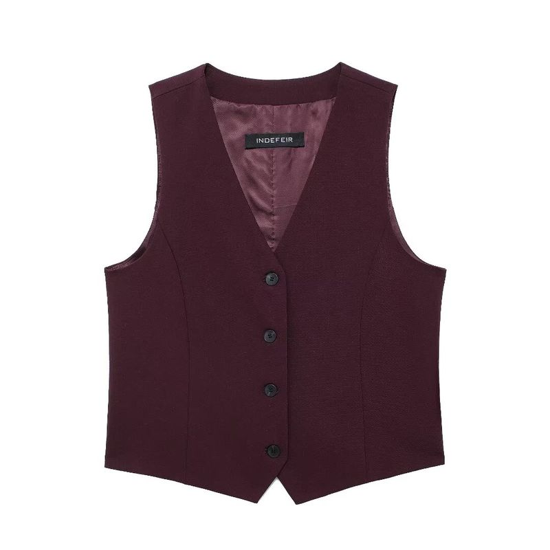 Kaslead New Arrival Women's Fashion Style V Neck Sleeveless Vest Waistcoat Pleated Pants 4749886 4391513