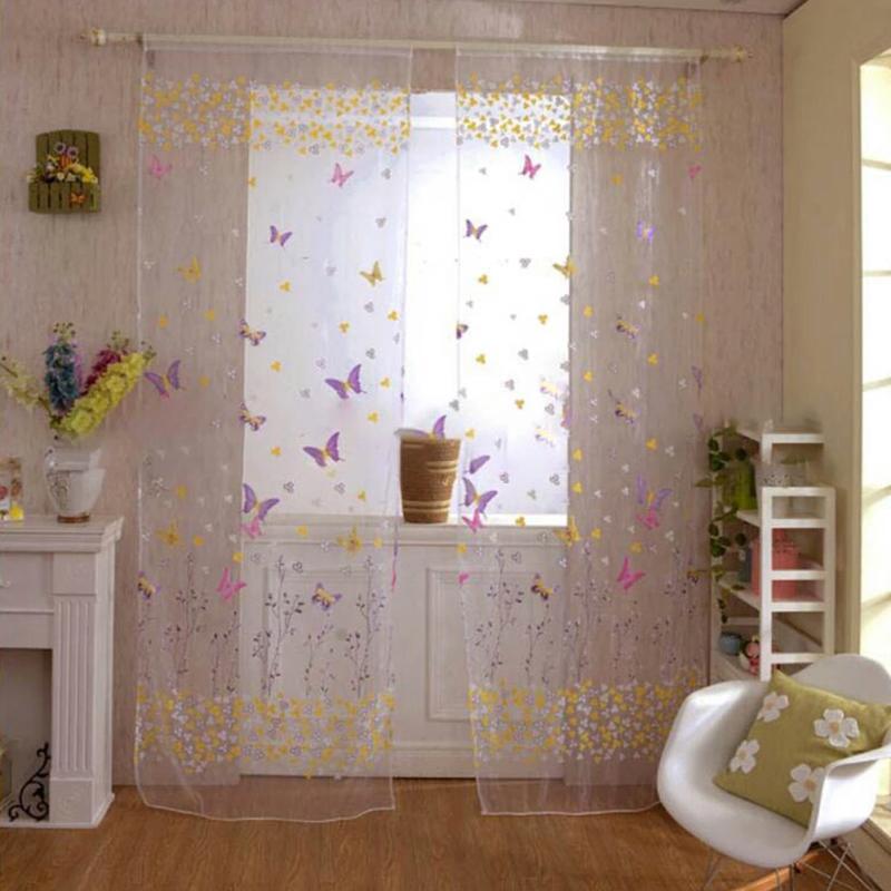 1PC Bunte Schmetterling Gedruckt Tüll Vorhang Fenster Screening Gaze Balkon Voile für Home Hotel