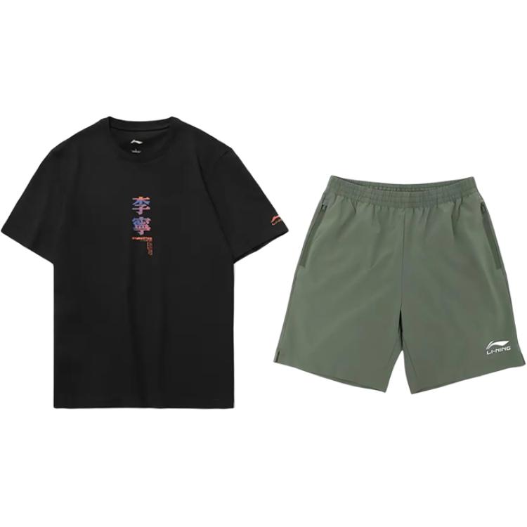 

Li-Ning Round Neck Pullover Floral Theme Print Fashion Skin-Friendly Casual Sports Suit Unisex suit AHSU971-1+YKSV147-1 S