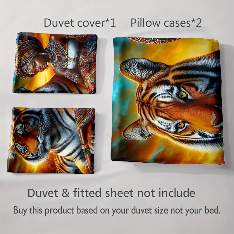 Tiger Tribal Artwork Bedding Duvet Cover Sets Duvet Covers Pillowcases Gifts (1 * Duvet Cover 2 * Pillowcases, Without Duvet Insert)