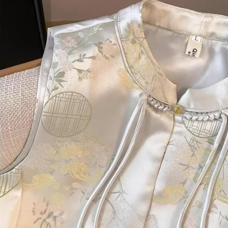 Chinese Style Waistcoat Women's Spring and Autumn Chinese Style Sleeveless Blouse Waistcoat Outer Wear Disc Buckle Vest Women's Jacket