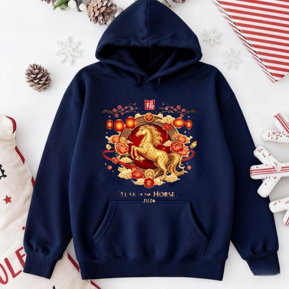 Happy Chinese New Year 2026 Hoodie 2026 Horse New Year Pullover Horse Lover Sweater Autumn and Winter Keep Warm Tracksuit