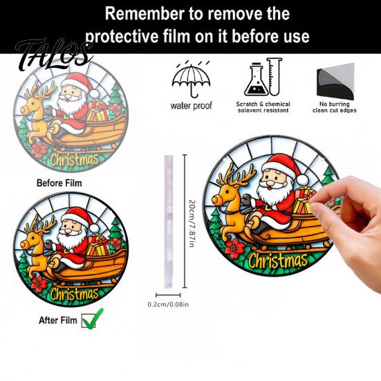Stained Glass Style Holiday Decor Christmas Hanging Pendant, Acrylic Santa Claus Plants Ornaments with Lanyard Decorative for Xmas Tree Decoration,