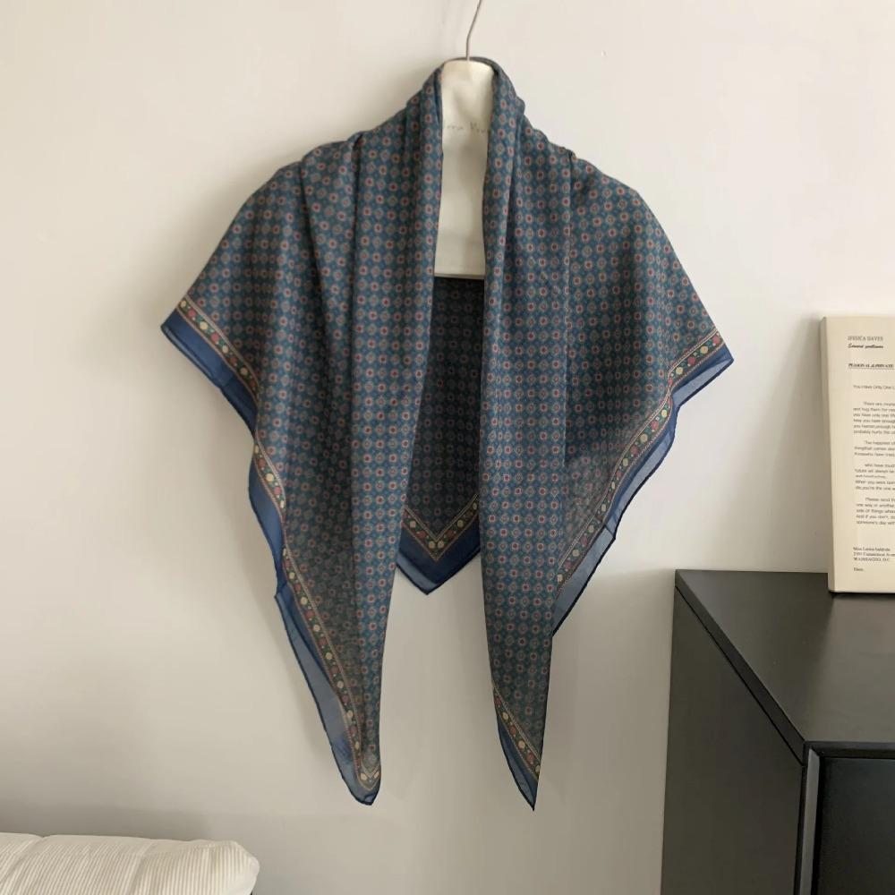 Head Scarf Women Square Scarf Thin Silk Like French Vintage Shawl Exclusive Design Spring Summer Autumn Lightweight Multipurpose