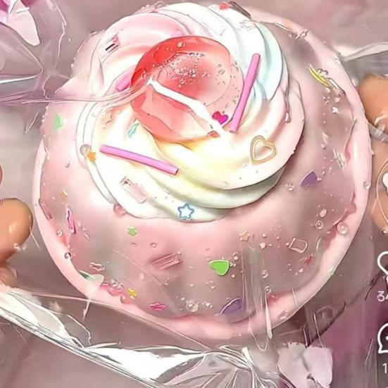 Simulated Cream Cake Squeeze Toy Stress Relief Pudding Sensory Toy Soft Stretchy Dessert Shape Home Office Desk Toy