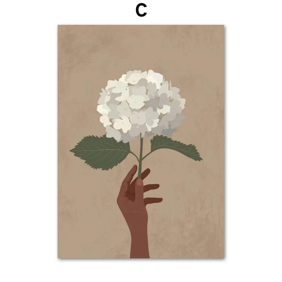 Abstract African Black Girl Swing Hand Flower Minimalist Wall Art Canvas Painting Posters for Living Room Modern Home Decor