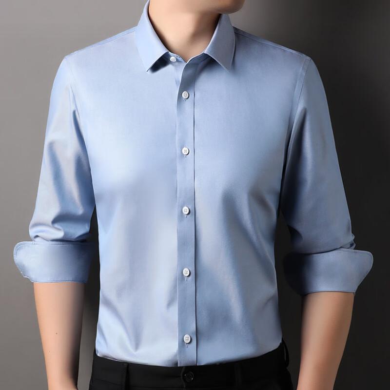 Hengyuanxiang Men's Wrinkle-Free Pure Cotton Long Sleeve Business Casual Shirt