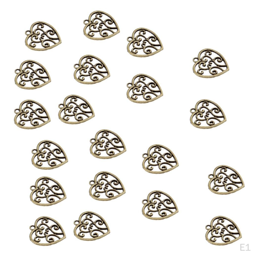 20 Pcs Large Filigree Hollow Out Heart Pendants DIY Craft
