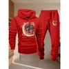 Dragon Moon Pattern Printed Hoodie Sport Set Drawstring Hoodie Versatile Running Pants Sport Two Piece Set Street Style
