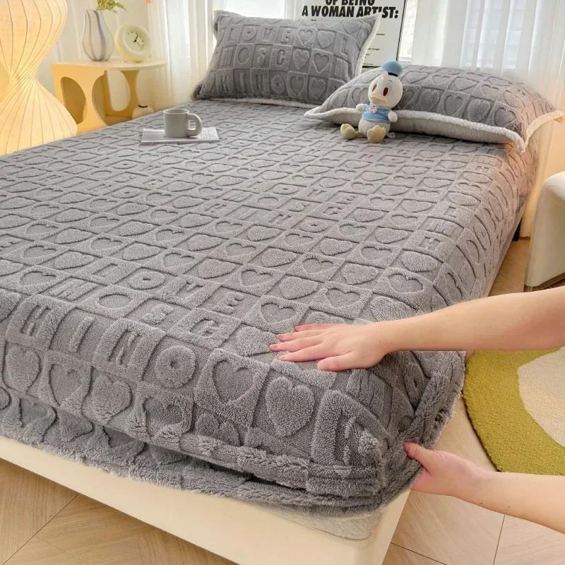 Plush Bed Sheet Milk Velvet Long Hair Fleece Bed Cover For Double Velvet Bedsheet Non Slip Bedcloth Thickened Plush Mattress Protector Cover