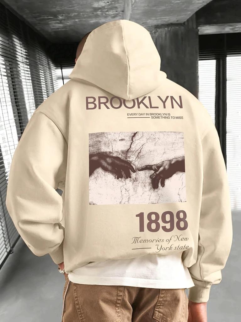 Men's and Women's Retro Brooklyn 1898 Pattern Printed Fashionable Retro Sweatshirt Casual Street Style Autumn and Winter