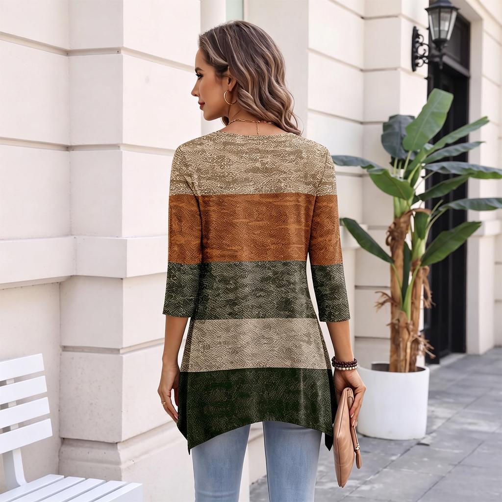 Women's Three-Quarter Sleeve Casual Pullover Top for Daily Wear