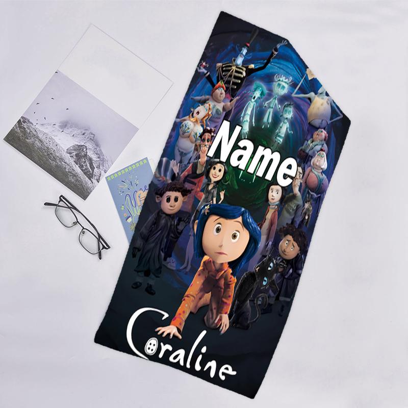 1pc Coraline2 Beach Towel with Custom Name, Beach/Swimming/Bath/Picnic/Camping Towel, Suitable for Seaside Beaches