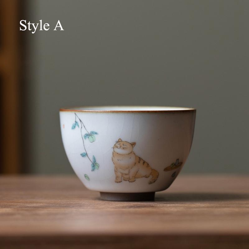 LUWU ceramic teacup cute cat chinese tea cup drinkware