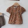 Girls' Summer Linen Cotton Floral Doll Shirt & Shorts Set