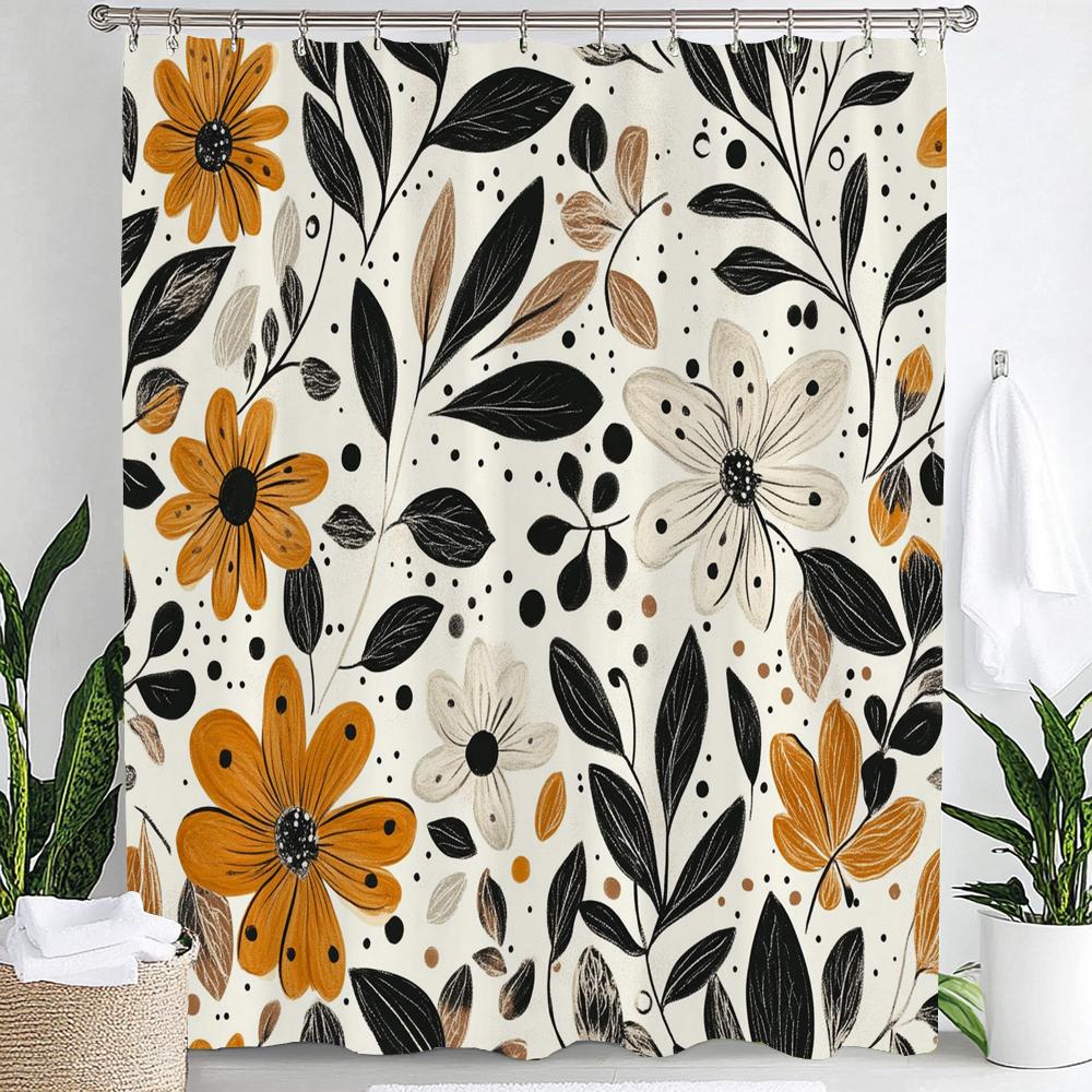 Watercolor Flowers Printed Shower Curtain Bathroom Curtain,Hanging Curtain With 12 Hooks Decoration Machine Washable