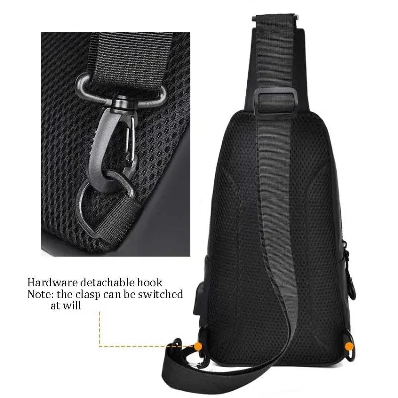 Men Bag Fashion  Solid Color Men Chest Bag Outdoor Casual Fashion One Shoulder Crossbody Bag Nylon USB Charging Shoulder Bags