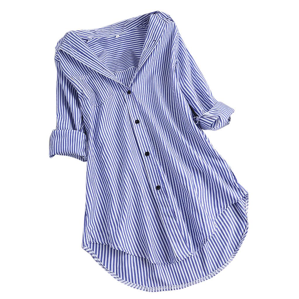 Women's New Style Striped Mid-Length Loose Shirt, Casual Fashion, Long-Sleeved